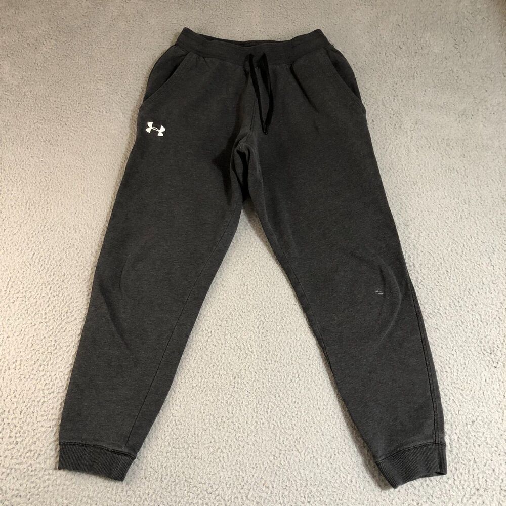 Under Armour Pants Mens Medium Gray Joggers Basketball Sweatpants Straight Logo